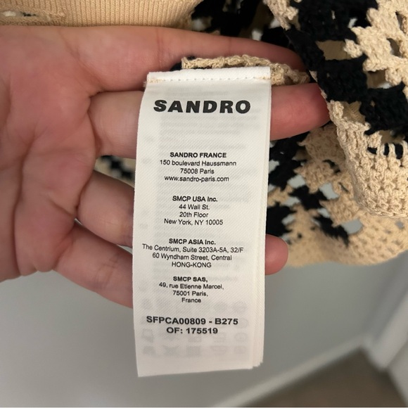 SANDRO Women’s Carla Crochet Short Sleeve Shirt Black & Cream - Picture 8 of 9